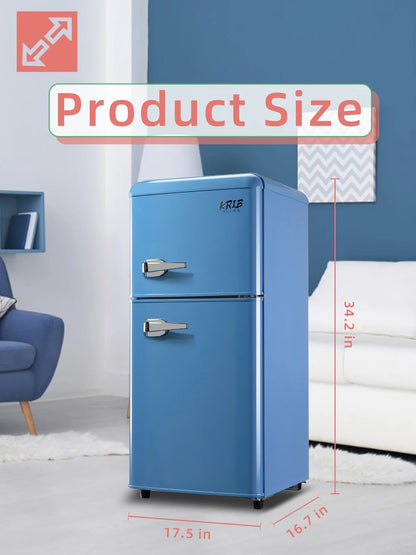 Krib B Compact Refrigerator 3.5 Cu.ft, Mini Fridge with Freezer, Modern Fridge with Dual Door, 7 Grade Temperature Adjustment, Silver