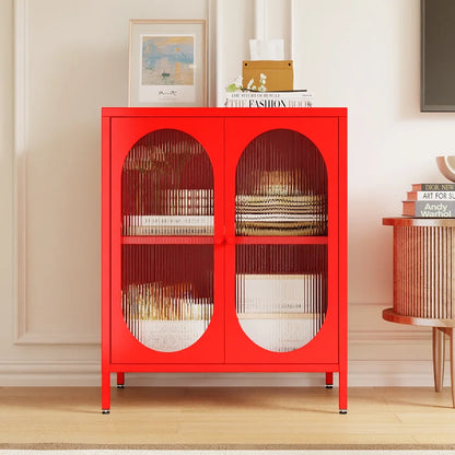 Small 2 Transparent Door Metal Storage Side Buffet Cabinet for Bed Room,Living Room,Entryway,Hallway,Home,Hotel,Office,Garage,Kitchen,1 Removable Shelf.