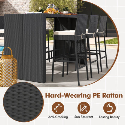 Costway 7 Pieces Patio Bar Set with Acacia Wood Tabletop & Removable Cushions Outdoor