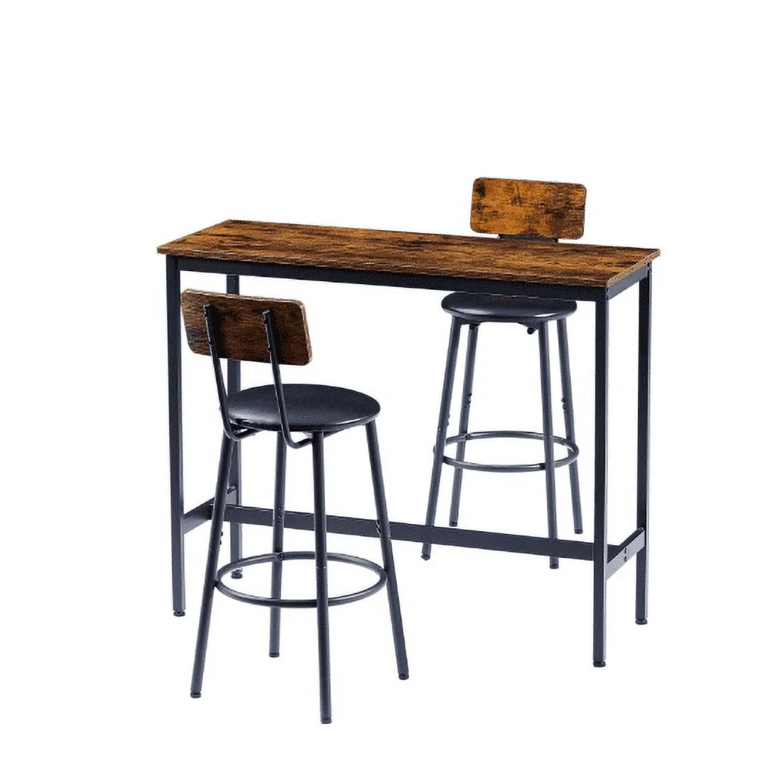 Kselythan 3 Piece Dining Table Set,Bar Table and Chairs Set,Narrow Bar Table Set With 2 Upholstered Stools,Wooden Backrest,Ring-shaped Footrest,For Living Room Dining Room Kitchen Study