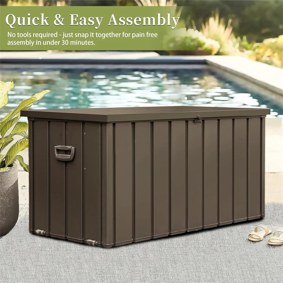 150 Gallon Outdoor Waterproof Storage Deck Box with Portable Side Handles and Moving Roller, Large Patio Storage Lockable for Outside Cushions, Throw Pillows, Garden Tools, Dark Gray