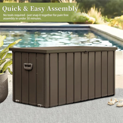 150 Gallon Outdoor Waterproof Storage Deck Box with Portable Side Handles and Moving Roller, Large Patio Storage Lockable for Outside Cushions, Throw Pillows, Garden Tools, Dark Gray