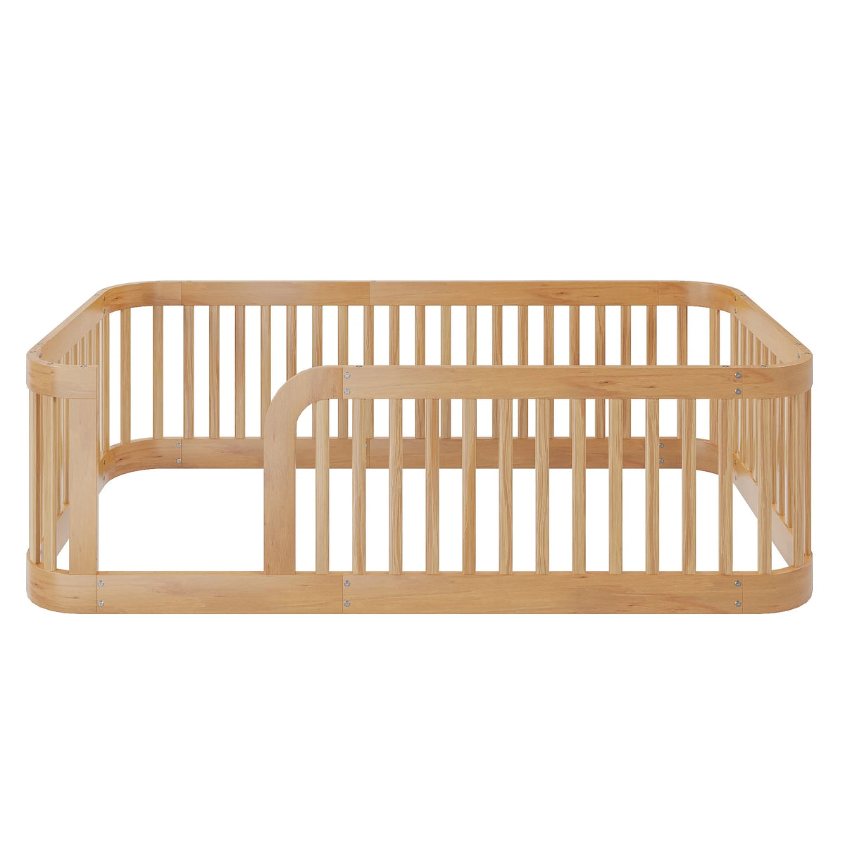 Euroco Twin Size Floor Bed with Fence for Kids Teens and Toddlers, White