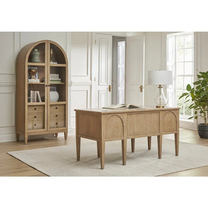 Modern Wood Arched Display Cabinet/Bookcase Fully Assembled Light Brown