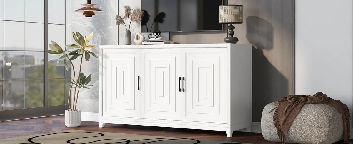 Euroco Modern TV Stand with Adjustable Shelves & Solid Wood Legs �C Media Console Cabinet with Storage for Living Room or Bedroom