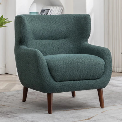 ALEAVIC White Accent Chair Upholstered Armchair with Solid Wood Legs
