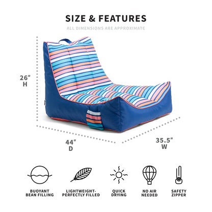 Big Joe Captain's Float No Inflation Needed Pool Lounger with Drink Holder, Tropical Hibiscus Aqua Double Sided Mesh, Quick Draining Fabric, 3 feet