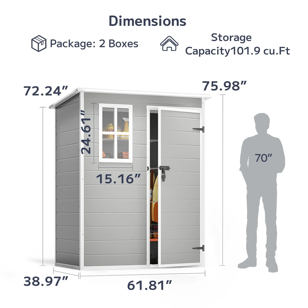 5x3ft��16.6 sq. ft.�� Outdoor Storage Shed, Asofer Resin Storage Shed, Plastic Garden Shed for Garden, Gray