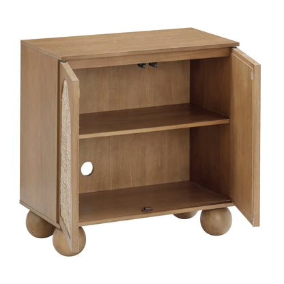 Nathan James Leah Boho Entryway Storage Cabinet or Sideboard Cabinet for Kitchen or Living Room with Ball-Style Feet, Natural Seagrass Door Fronts and Solid Wood Legs, Raw Oak