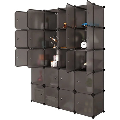 20 Cube Organizer Stackable, Plastic Portable Closet Wardrobe with Hanging Rod, Storage Organizer Cube for Hanging Clothes, Bedroom Armoire, Strong and Durable, Brown