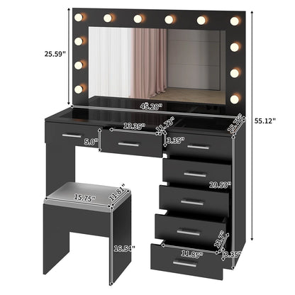 Ktaxon Large Makeup Vanity, Vanity Table Set w/ Visible Glass Top w/ Charging Station, White