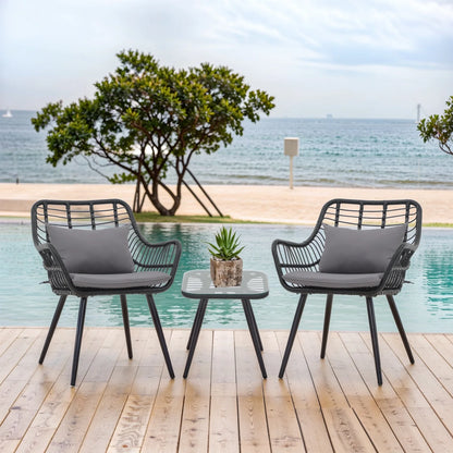 Patio Furniture Set, Betcozy3 Pieces Outdoor Chairs Set with Glass Coffee Table for Garden, Bistro, Porch, Balcony, Backyard