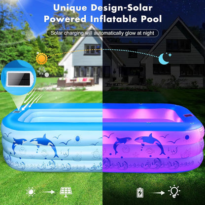 2025 Upgrade Inflatable Pool with Lights,  Powered Family Swimming Pool for Kids & Adults,  Thickened Backyard Pool - Blue