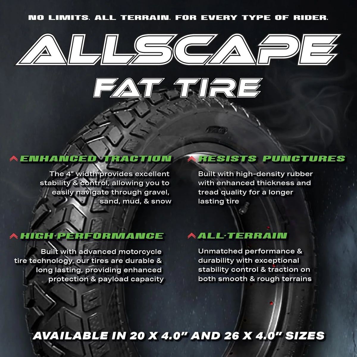 HEB ALLSCAPE Heavy Duty 20x4 Bike Tire + Tube - Includes 2 Tires for Optimal Performance