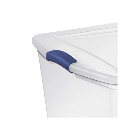 Sterilite 105 Quart Latch Box, Clear Plastic Storage Bin with Clear Lid, Blue, 4 Count