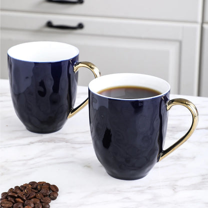 Stone Lain Florian Modern Porcelain Dish Set, 16-Piece Dishes for 4, Gold and Navy