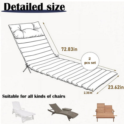 2pcs Outdoor Chaise Lounge Cushions, Waterproof Patio Foldable Chair Cushion for Garden Pool, 73 x 24in Sun Lounger Cushions for Outdoor Furniture��Navy blue��