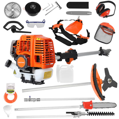 Gas Weed Eater 52cc, Powerful 2-Stroke Engine Weed Wacker with Multi-Function Attachments, 9500rpm Gas Powered Brush Cutter, Orange, for Lawn & Garden