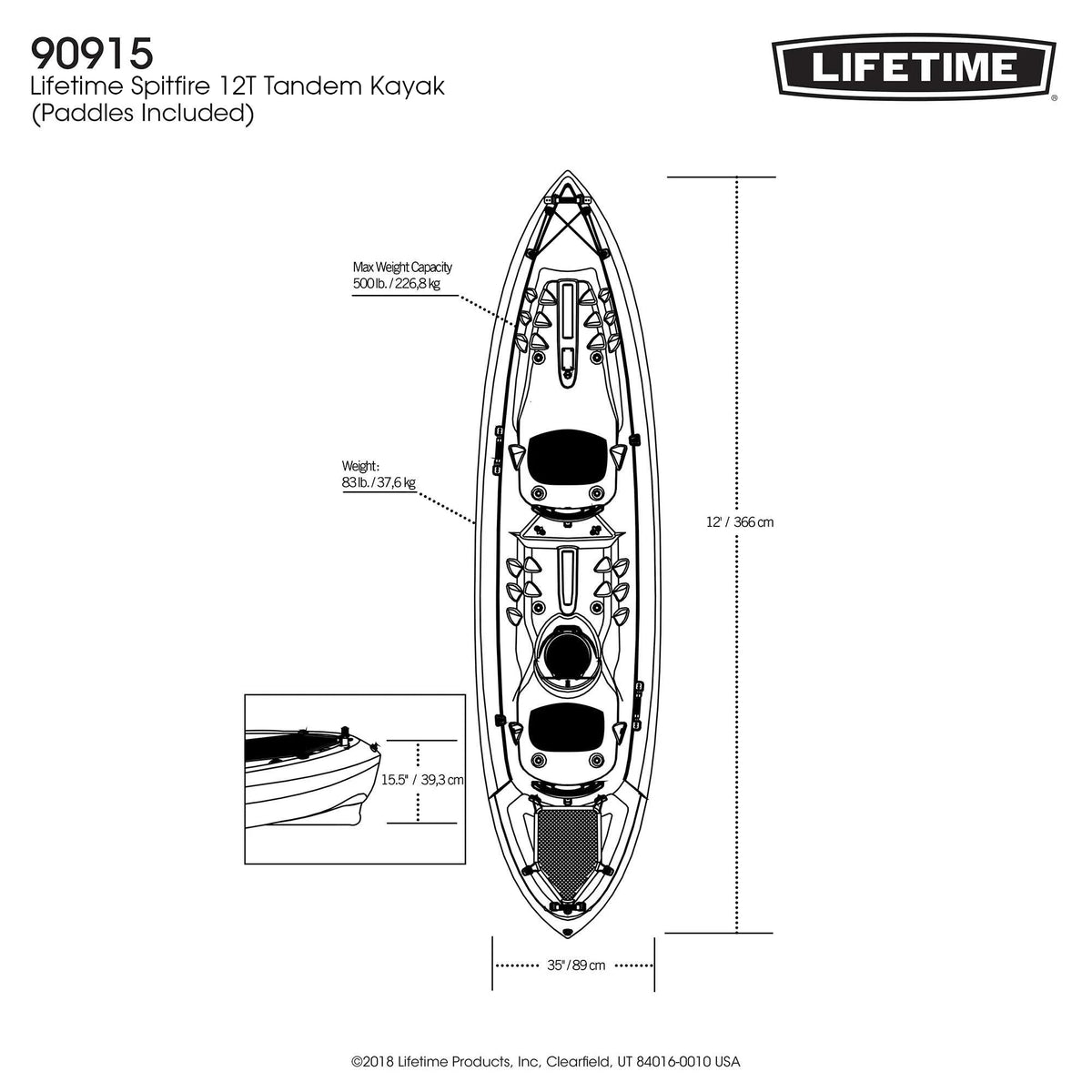 Lifetime Spitfire 12 ft Tandem Kayak, Sunset Fusion (90915)
