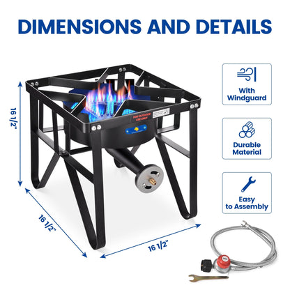 64QT Stainless Steel Seafood Boil Pot with 200,000BTU Single Burner Propane Stove, Heavy Duty Propane Burner For Outdoor Cooking Turkey Fryer, Crawfish Boil, Homebrewing
