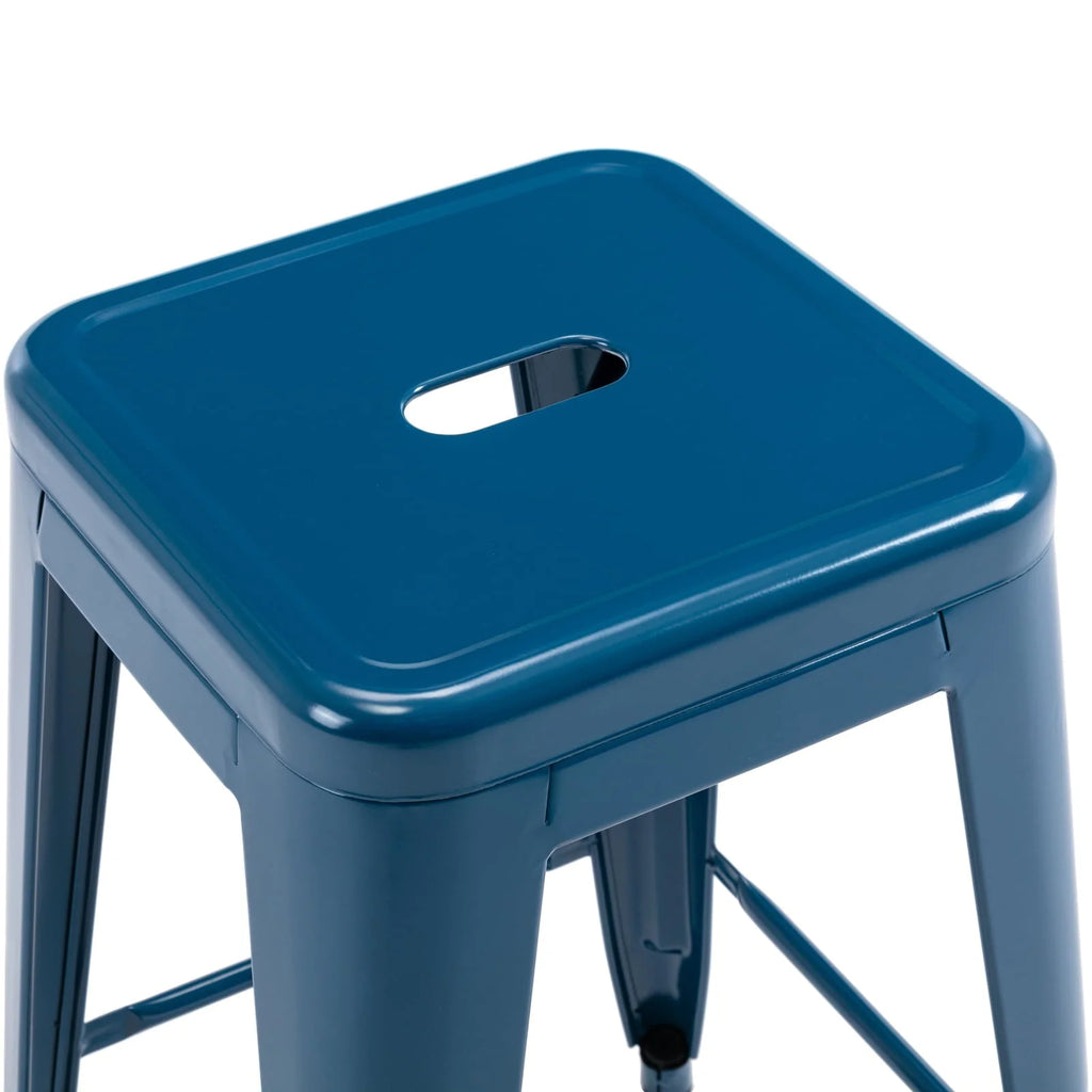 Brage Living Blue Backless Metal Bar Stools Indoor-Outdoor Counter Height Stool Backless Stackable Barstools Kitchen Counter Stools Chairs, Set of 4