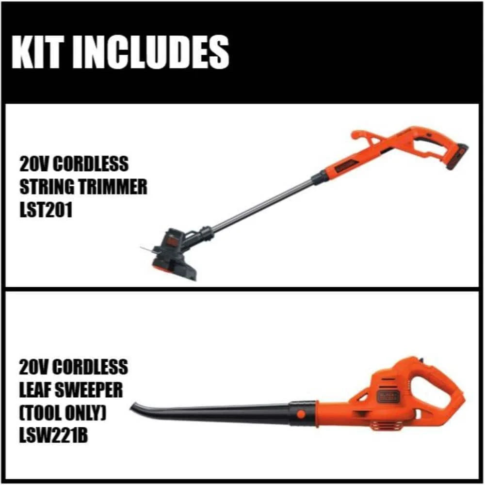 BLACK+DECKER 20V MAX* Lithium 10 In. String Trimmer/Edger + Hard Surface Sweeper Combo Kit, LCC221