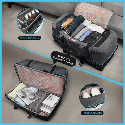 Rolling Duffle Bag with Drop Bottom,Large Wheeled Duffle Bag Luggage,Trolly Travel Bag with Roller 30 Inch,TBL074-Grey/Red