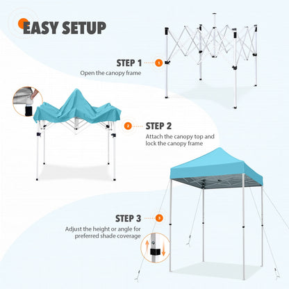 EAGLE PEAK 5x5 Pop Up Canopy Tent Instant Outdoor Canopy Easy Set-up Straight Leg Folding Shelter（Blue）