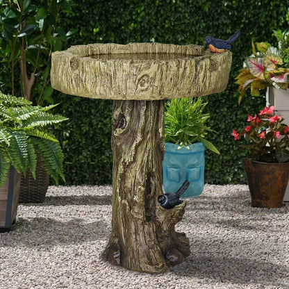 Trunk Shape Birdbaths for Outdoors, 18in Wide Garden Bird Bath Statues, Outdoor Decor for Garden, Patio, Yard, Deck