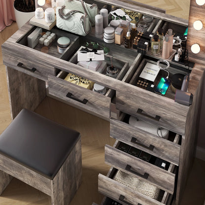 Ktaxon Large Makeup Vanity, Vanity Table Set w/ Visible Glass Top w/ Charging Station, White
