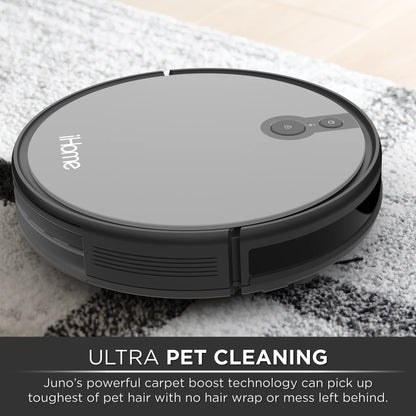 iHome AutoVac Juno Robot Vacuum, Mapping Technology, Strong Suction, 120 Min Runtime, App + Remote Control, New