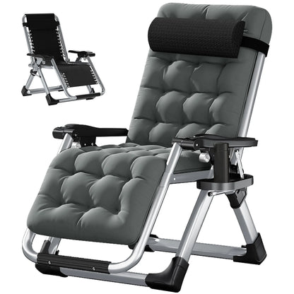 NAIZEA 2 Pack Zero Gravity Chair, Foldable Portable Lawn Recliner with Cushion, Headrest, Cup Holder, Black