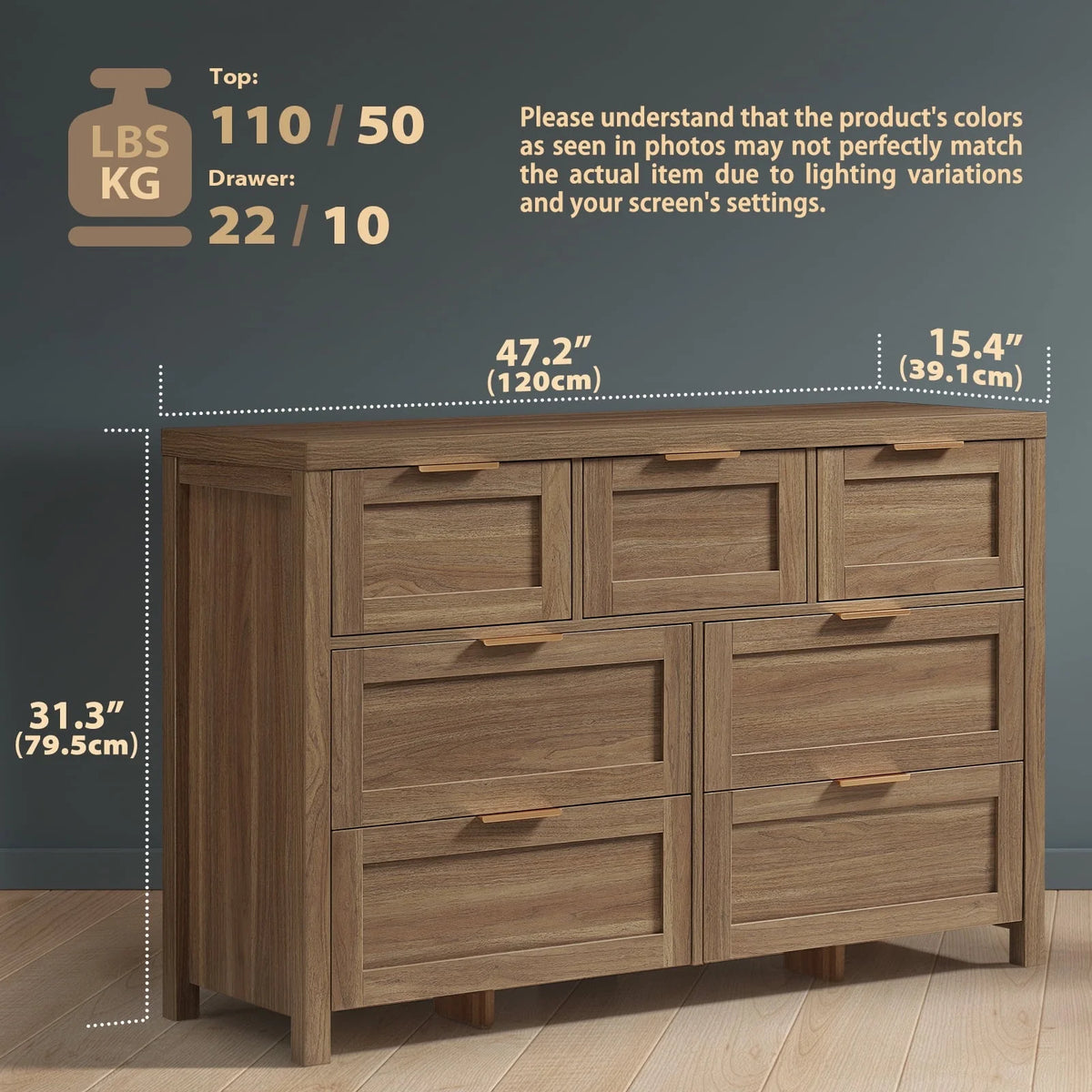 ARKANTOS Wooden 6 Drawer Double Dressers, Wide Chests of Drawers for Bedroom, Natural Oak