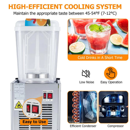 TROPOW Commercial Beverage Dispenser, 2 Tanks ,Juice Dispenser, 380W Stainless Steel Food Grade Lemonade Dispenser With Thermostat Controller, Drink Dispensers for Parties Restaurant