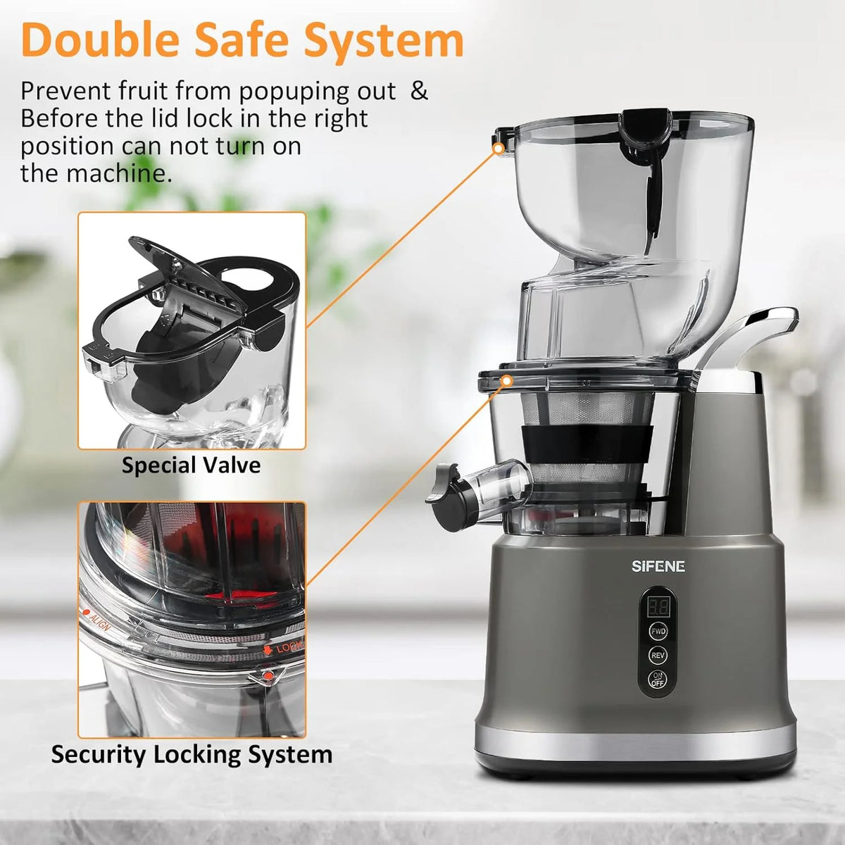 SIFENE 200W Cold Press Juicer Machine for Fruits and Vegetables, Masticating Juice Maker with 83mm Wide Chute, High Yield, Easy Clean, Gray