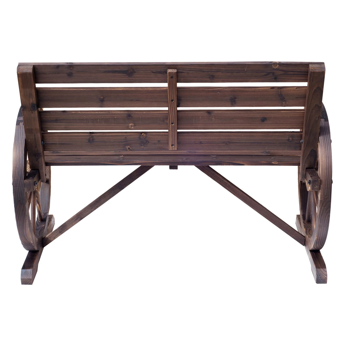 DUOSONG Outsunny 41" Wooden Wagon Wheel Bench, Rustic Outdoor Patio Weather Resistance Furniture, 2-Person Slatted Seat Bench With Backrest, Carbonized Brown Wood Garden & Outdoor Outdoor & Patio