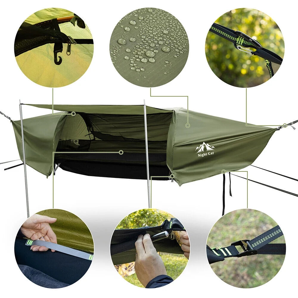 Lay Flat Hammock Tent Camping Hammock Tent with Mosquito Net Hanging Bed Armygreen