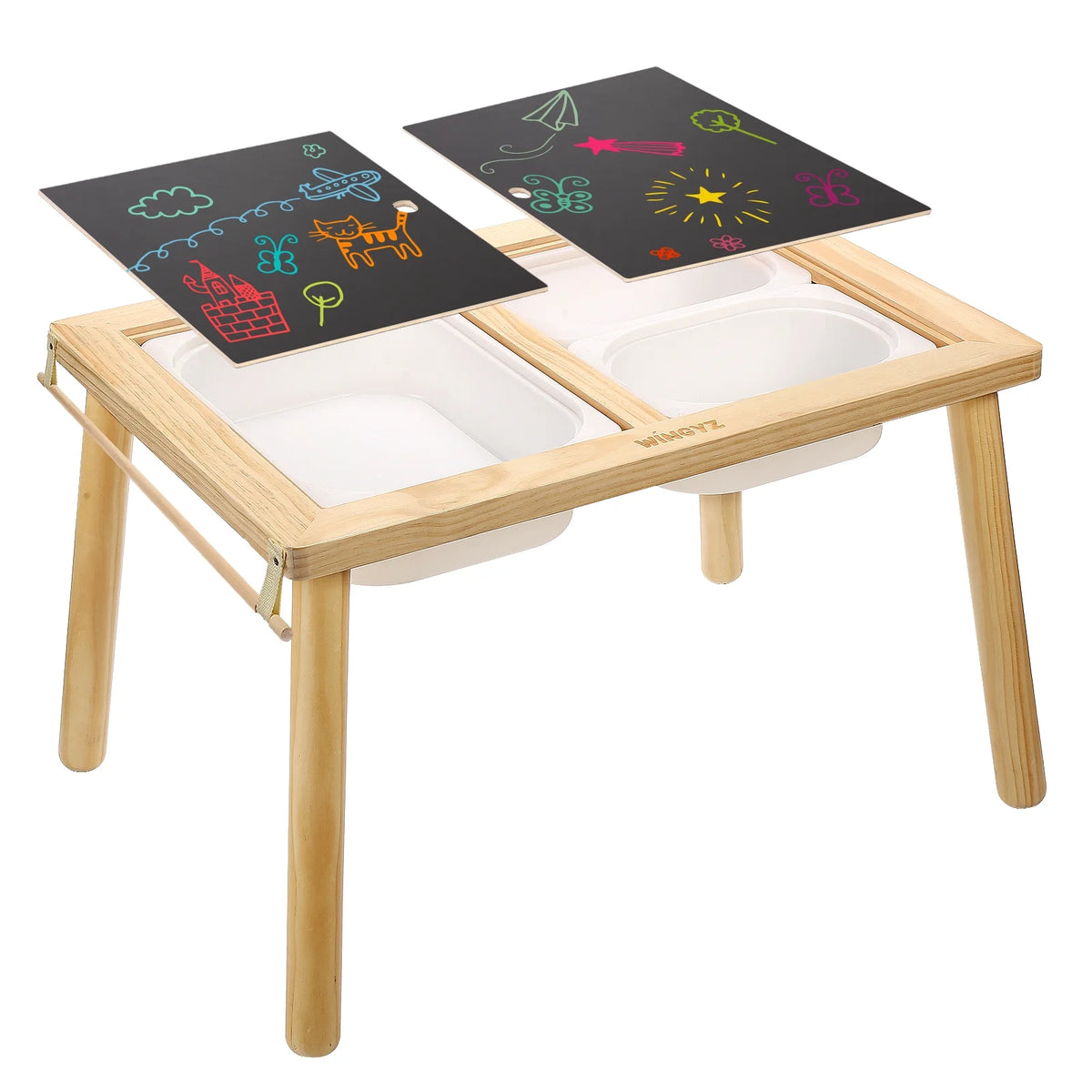 Sweet Time Toddler Sensory Table Chairs, Wood Kids Activity Table with Storage Play Study Furniture