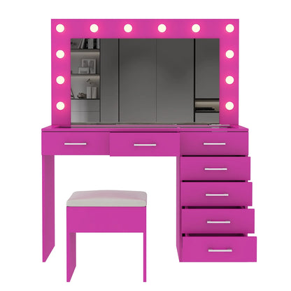 Ktaxon Large Makeup Vanity, Vanity Table Set w/ Visible Glass Top w/ Charging Station, White