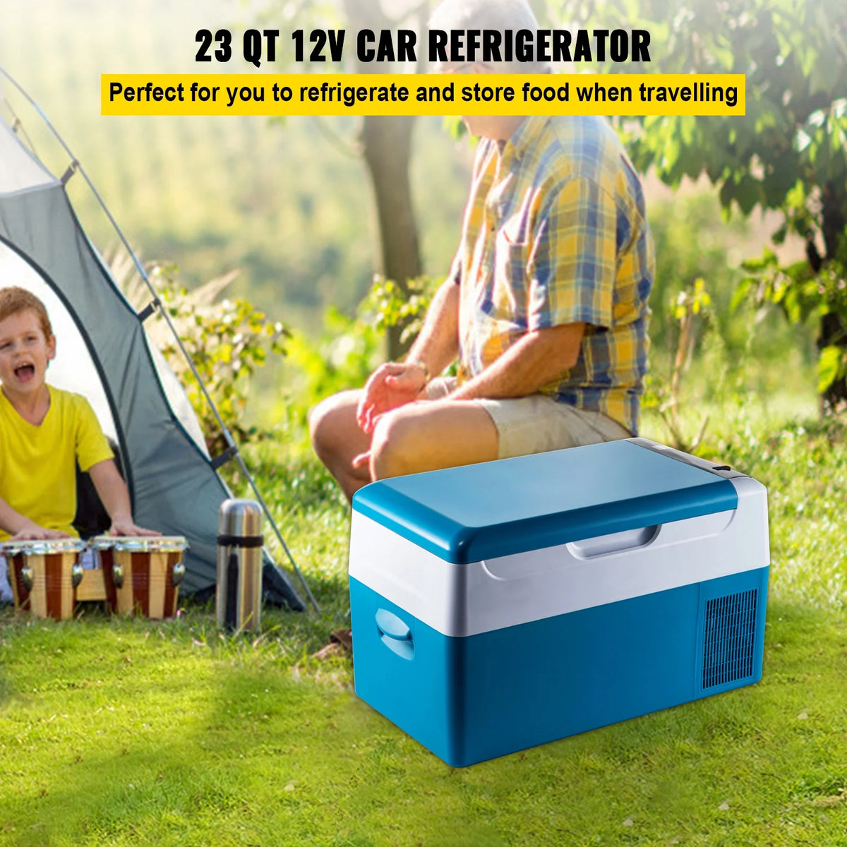 BENTISM 22L Portable Car Refrigerator, 23 Quart RV Fridge, 12/24V DC & 110-240V AC Vehicle Car Truck Boat Mini Electric Cooler for Driving Travel Fishing Outdoor and Home Use
