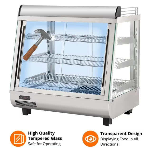 36" Commercial Food Warmer Display Case, Countertop Warmer Display Case, Commercial Food Warmer with Adjustable Shelves, Glass Sliding Doors, 3 Tier Electric Heated Display Cabinet