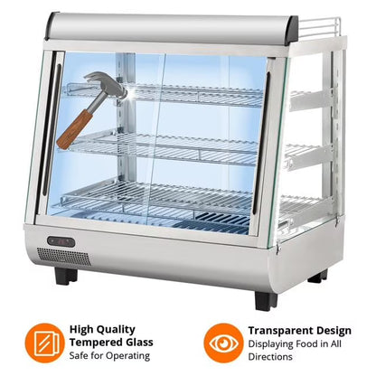 36" Commercial Food Warmer Display Case, Countertop Warmer Display Case, Commercial Food Warmer with Adjustable Shelves, Glass Sliding Doors, 3 Tier Electric Heated Display Cabinet