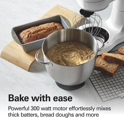Hamilton Beach 4 Quart Stand Mixer for Kitchen, 7 Speeds, Tilt-Head, Dough Hook, Whisk & Flat Beater, Black