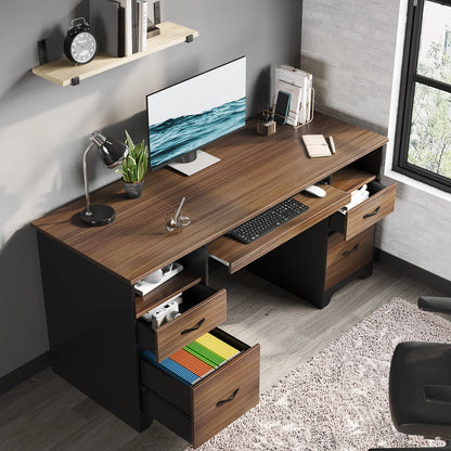 Bestier 59�� Computer Desk with 4 Drawers, Office Executive Desk with File Drawer, Keyboard Tray for Home Office, Gray