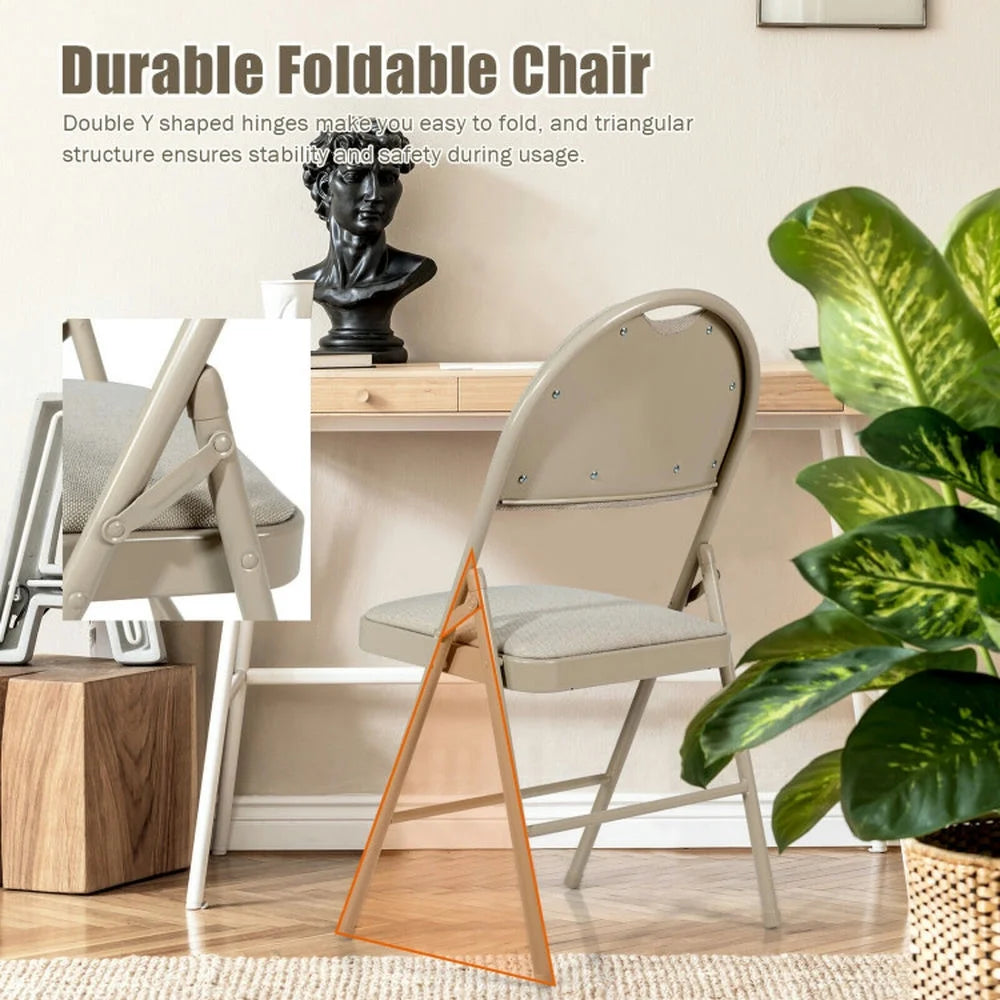 GVN 6 Pack Folding Chairs Portable Padded Office Kitchen Dining Chairs-Beige, Dining Room Chairs, Lounge Chair for Kitchen, Dining, Bedroom, Living