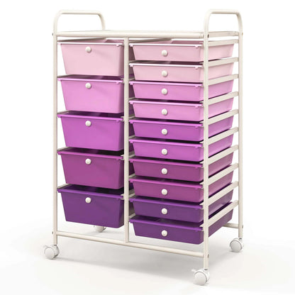 Costway 15 Drawer Rolling Storage Cart Tools Scrapbook Paper Office School Organizer White
