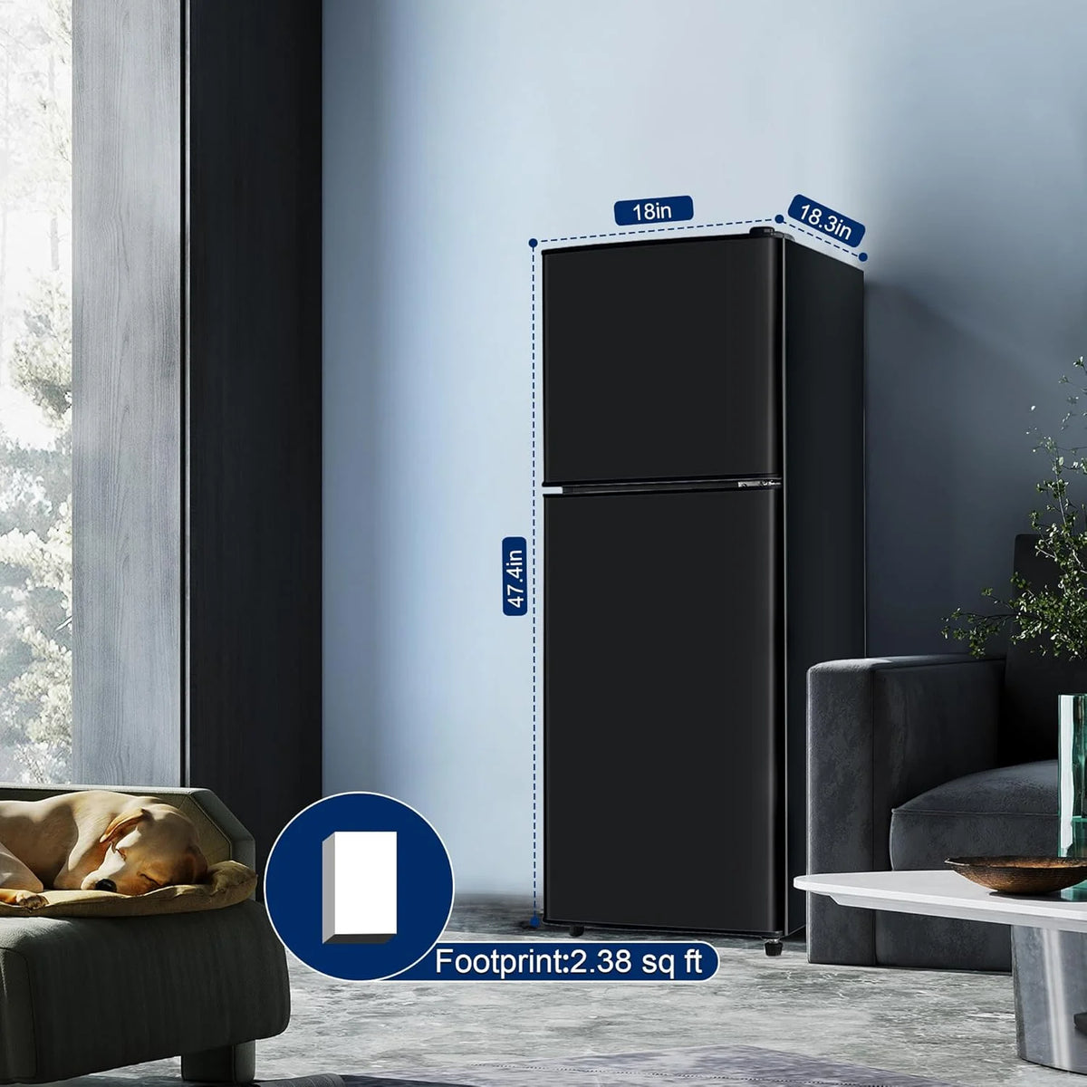 GGTB 4.8 Cu. Ft. Apartment Refrigerator with Freezer, Dorm Fridge with Adjustable Thermostat & Shelves, Mini Refrigerator Freezer for RV, Kitchen, Office, College, Black