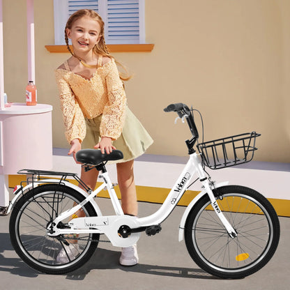 20 Inch Kids Bike for Boys Girls, 1 Speed Children Bicycle with Basket, Rear Seat, Chain Guard, Coaster Brake and V-Brake, Steel Frame Kids Bike for Ages 6-12 Years Old Birthday Gift, Purple
