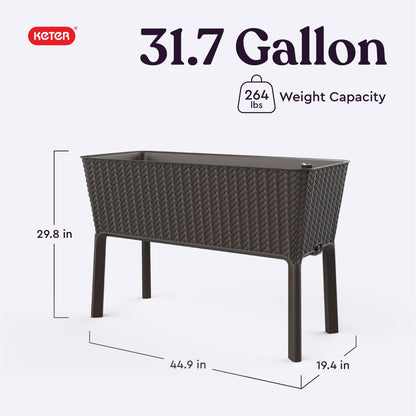 Keter Splendor 31.7 Gallon Raised Garden Bed with Self Watering and Drainage, Grey