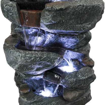 SunJet 40.5" Rock Water Fountain w/LED Lights - Outdoor 6-Tier Waterfall Fountain  for Garden Decor